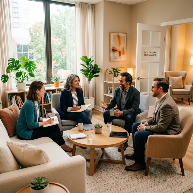 Psicólogos conversando em grupo